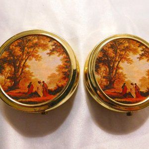 Vintage Gold Tone Pill Boxes Made in Hong Kong Lot of 2